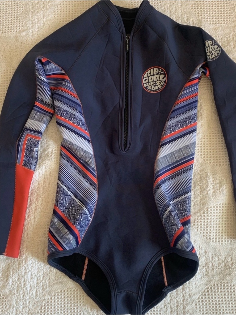 Rip Curl Navy, Red and White' Long Sleeve One-Piece Swimsuit